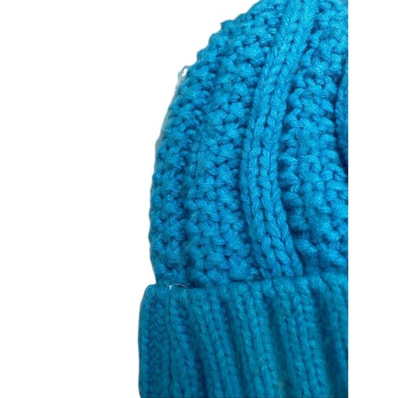 Blue Knit Pom Beanie Faux Fur Lined Winter Hat Cozy Soft Warm Adult Unisex Snow - Picture 4 of 8